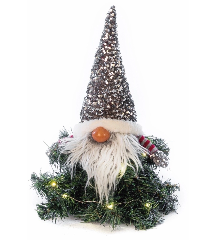 Albero di natale con folletto e led, 24x24x45 cm